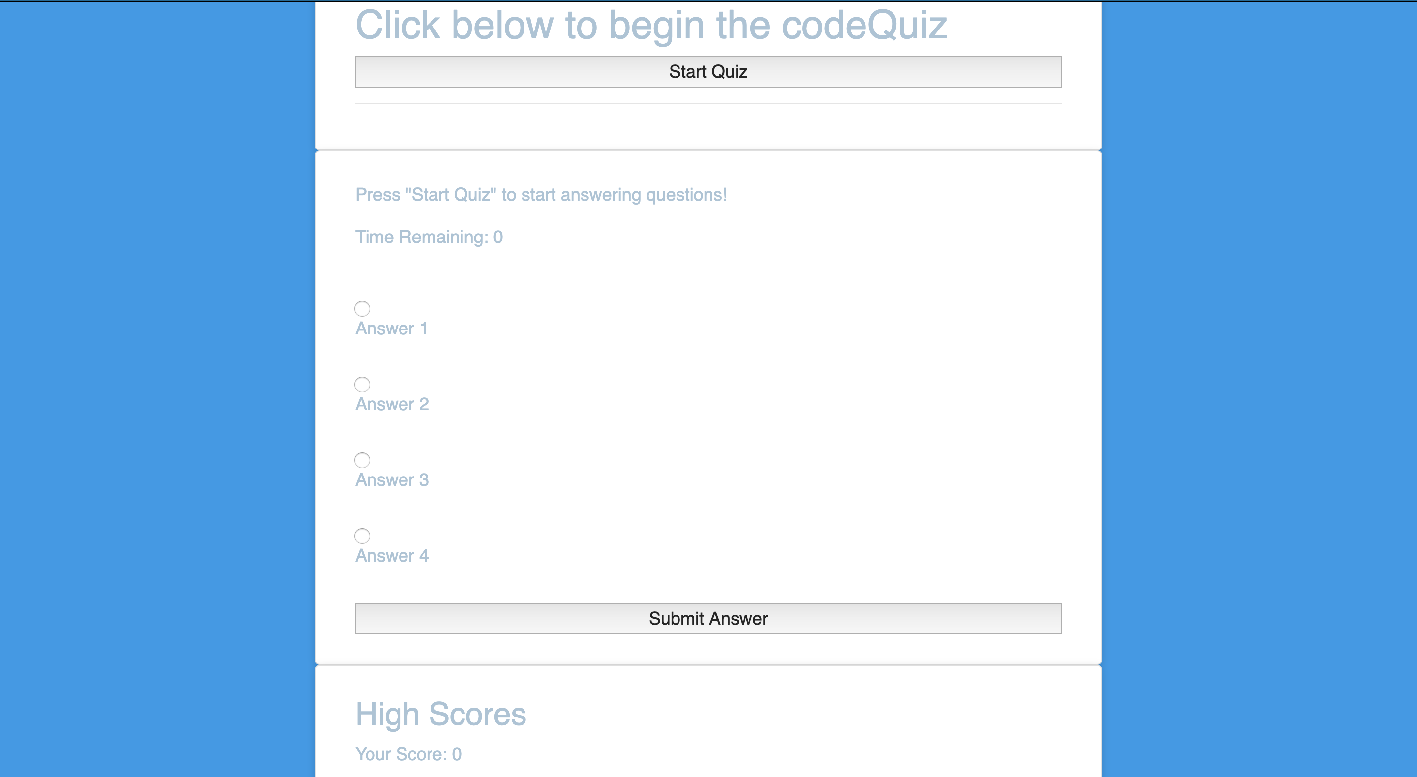 Code Quiz screenshot